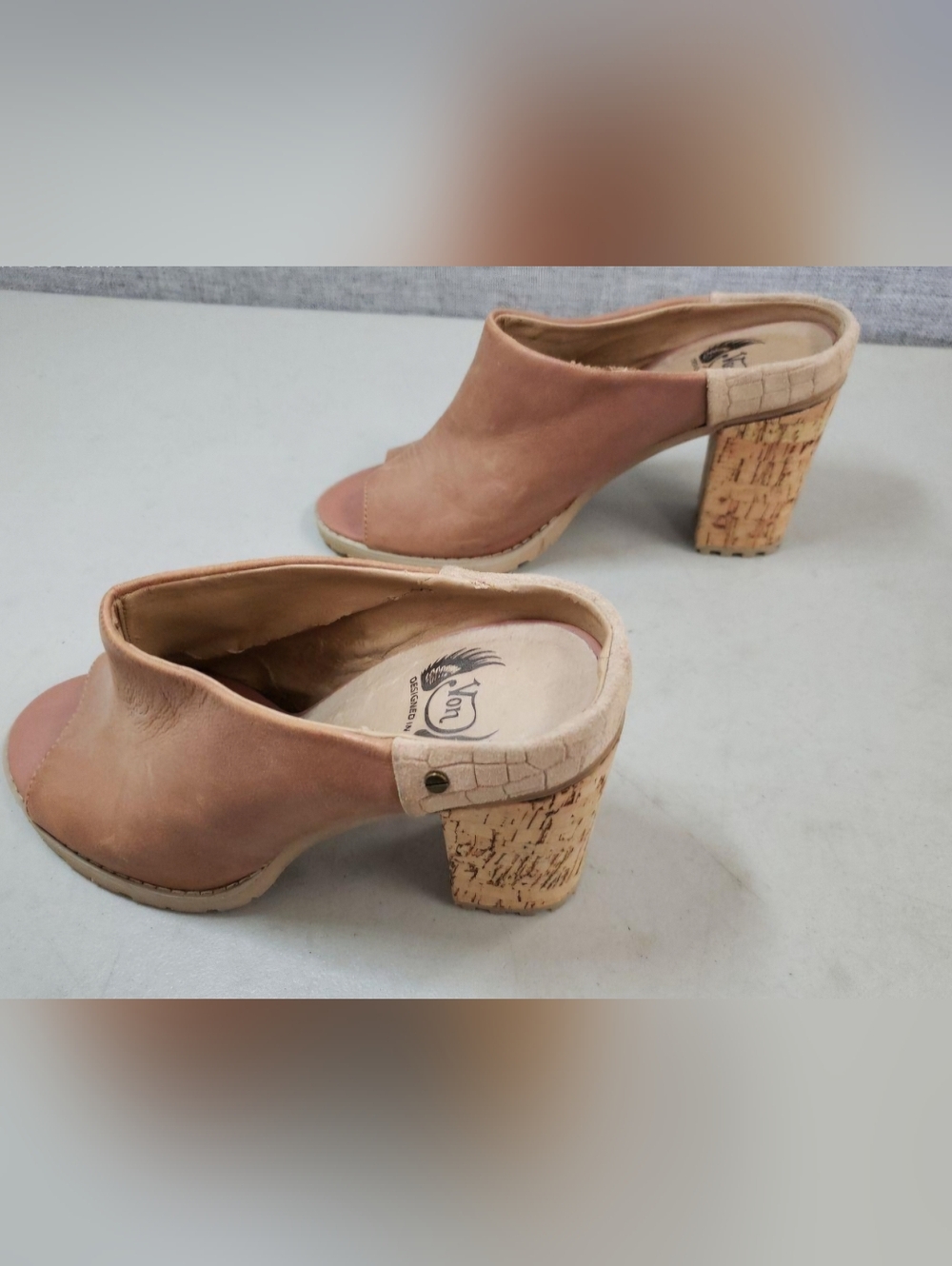 Von Dutch Tan Leather Cork Heel Mules Size 7 Perfect For Those Summer Dresses!!